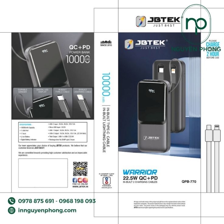 Mẫu hộp giấy đựng sạc dự phòng quy cách in 